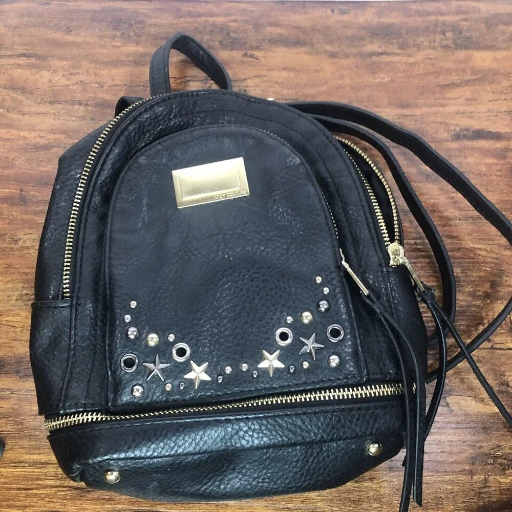 Juicy Couture Black Leather‎ Womens Purse Saddle Crossbody Bag Messenger